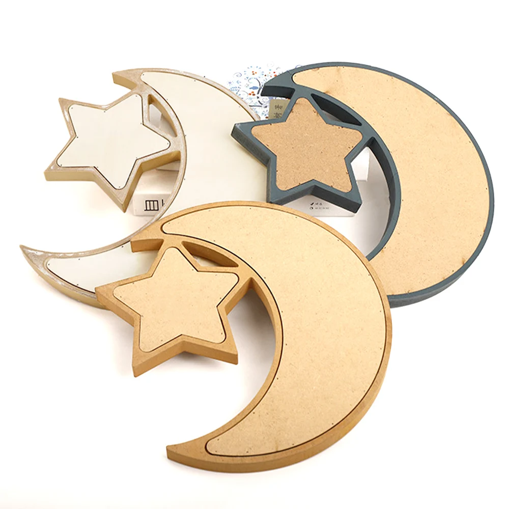 Eid Mubarak Moon Star Candy Dessert Tray Wooden Tray Cake Food Holder Plate Islamic Muslim Ramadan Kareem Home Party Decorations