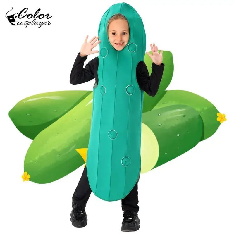 

Cucumber Cosplay Costumes Child Halloween Dress Up Food Funny Jumpsuits Kid Stage Performances Outfits Girl Boys Clothes