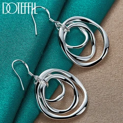 DOTEFFIL 925 Sterling Silver Three Circle Drop Earring For Woman Lady Wedding Engagement Party Fashion Jewelry
