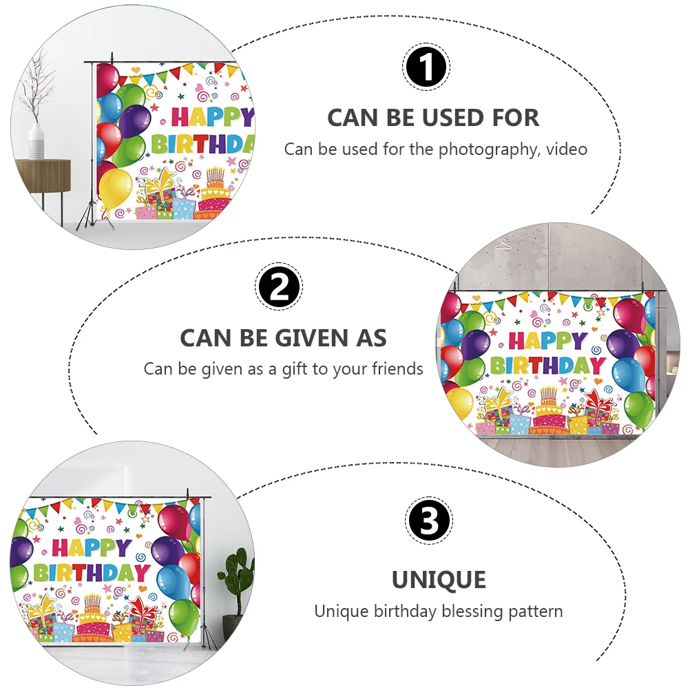 

Happy Birthday Photo Background Baby Picture Vinyl Backdrop Balloon Patterns High Resolution Quality Material Durable Safe