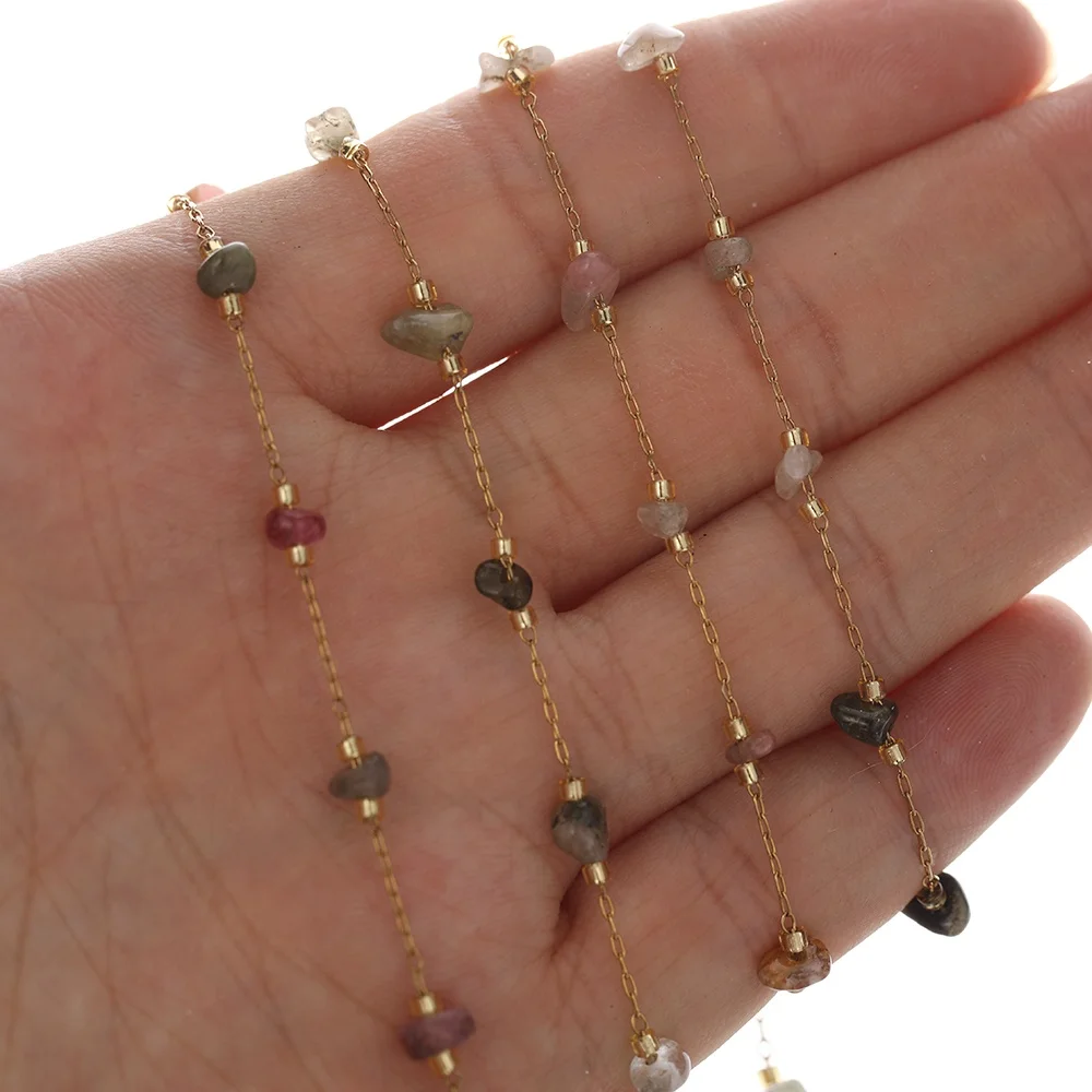 10 متر الفولاذ المقاوم للصدأ البني والأحمر سلاسل الحجر الطبيعي DIY بها بنفسك صنع المجوهرات قلادة العثور على مكونات سوار الملحقات