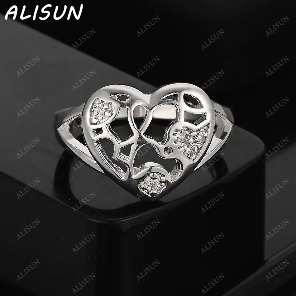 

ALISUN 925 Sterling Silver Size 7-10 Zircon Heart Ring For Women Fashion Jewelry Charm Grace Noble Wedding Accessories