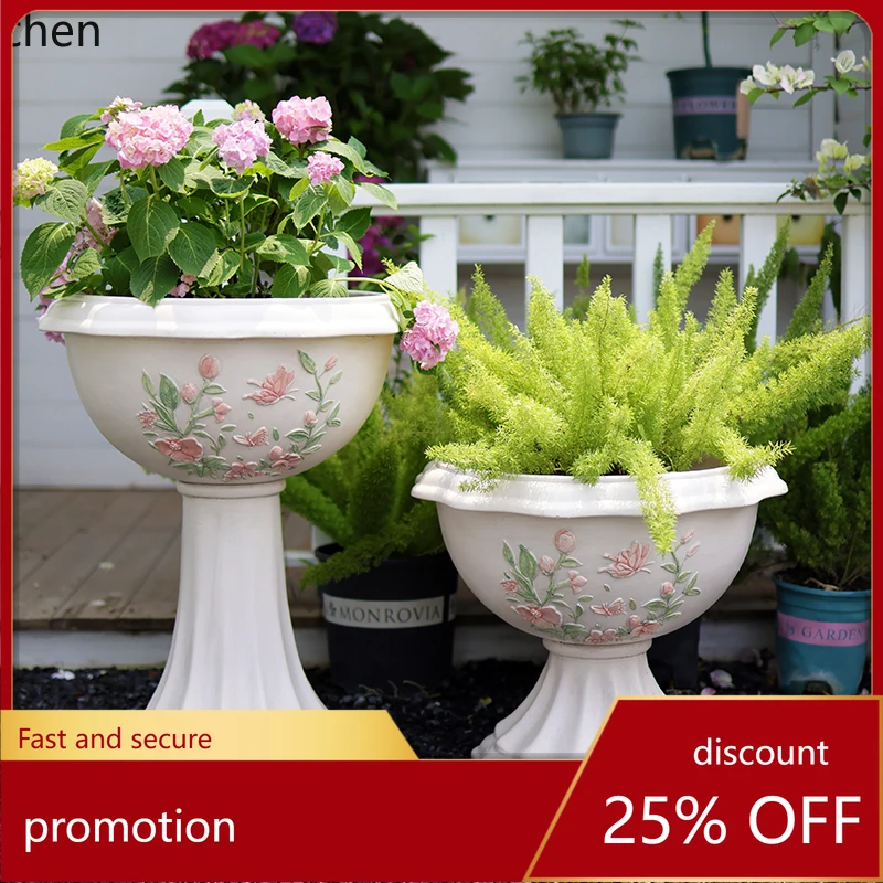 

CZ creative large outdoor column flower pot villa courtyard balcony garden entrance base high foot deep high pot