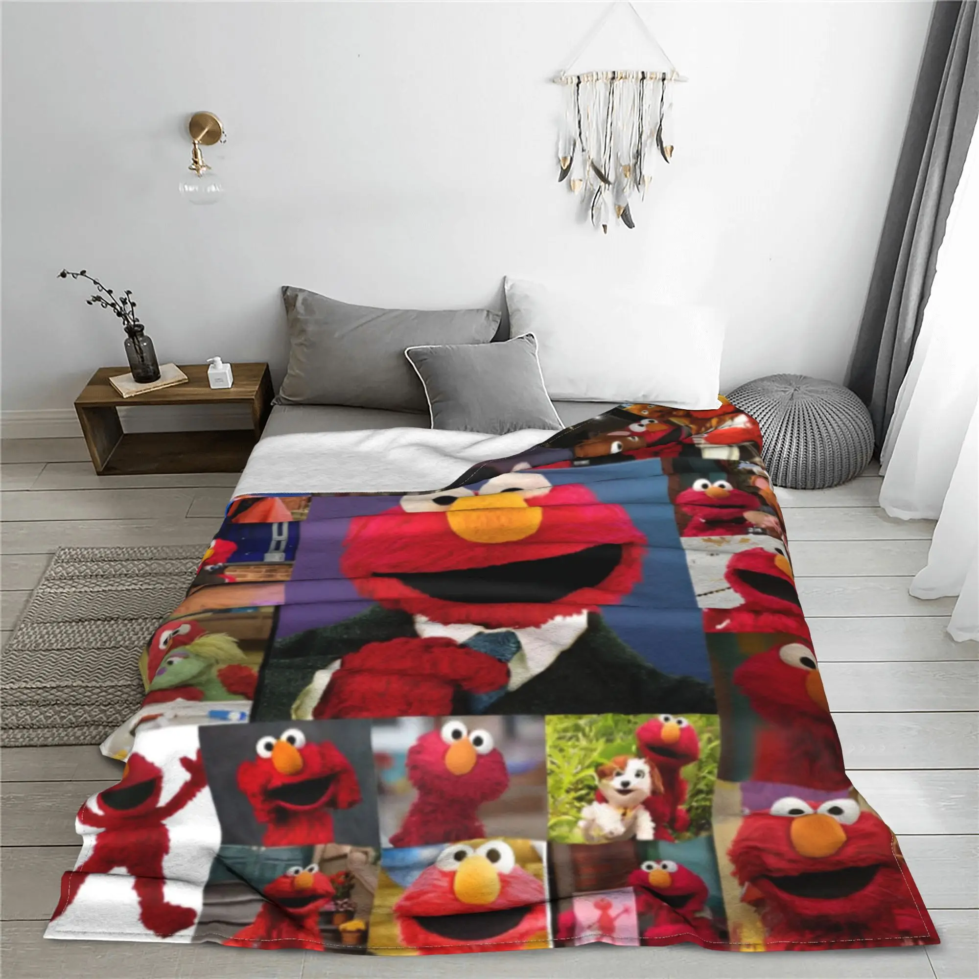 Sesame Streets Elmo Portrait Flannel Blanket 80s Cartoon Awesome Throw Blanket Bedding 125*100cm Plush Thin Quilt Super Warm