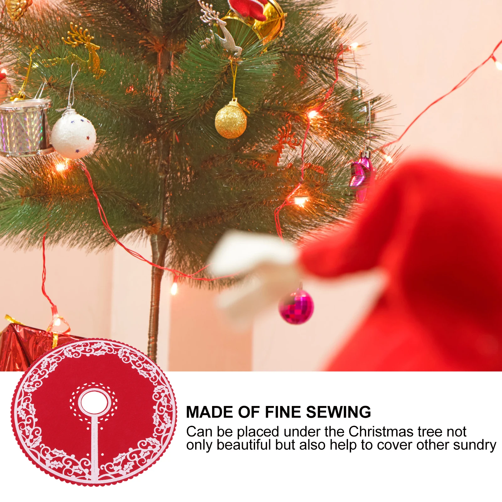 

Christmas Tree Skirt Red Knitted Small Balls Decorations for Home Office Hotel Festival Atmosphere