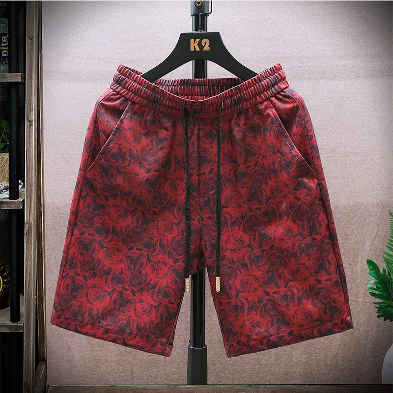 

Beach Flowers With Pockets Drawstring Men's Shorts Fashion Korean Style Essential Free Shipping Xxl Xl Loose Male Short Pants