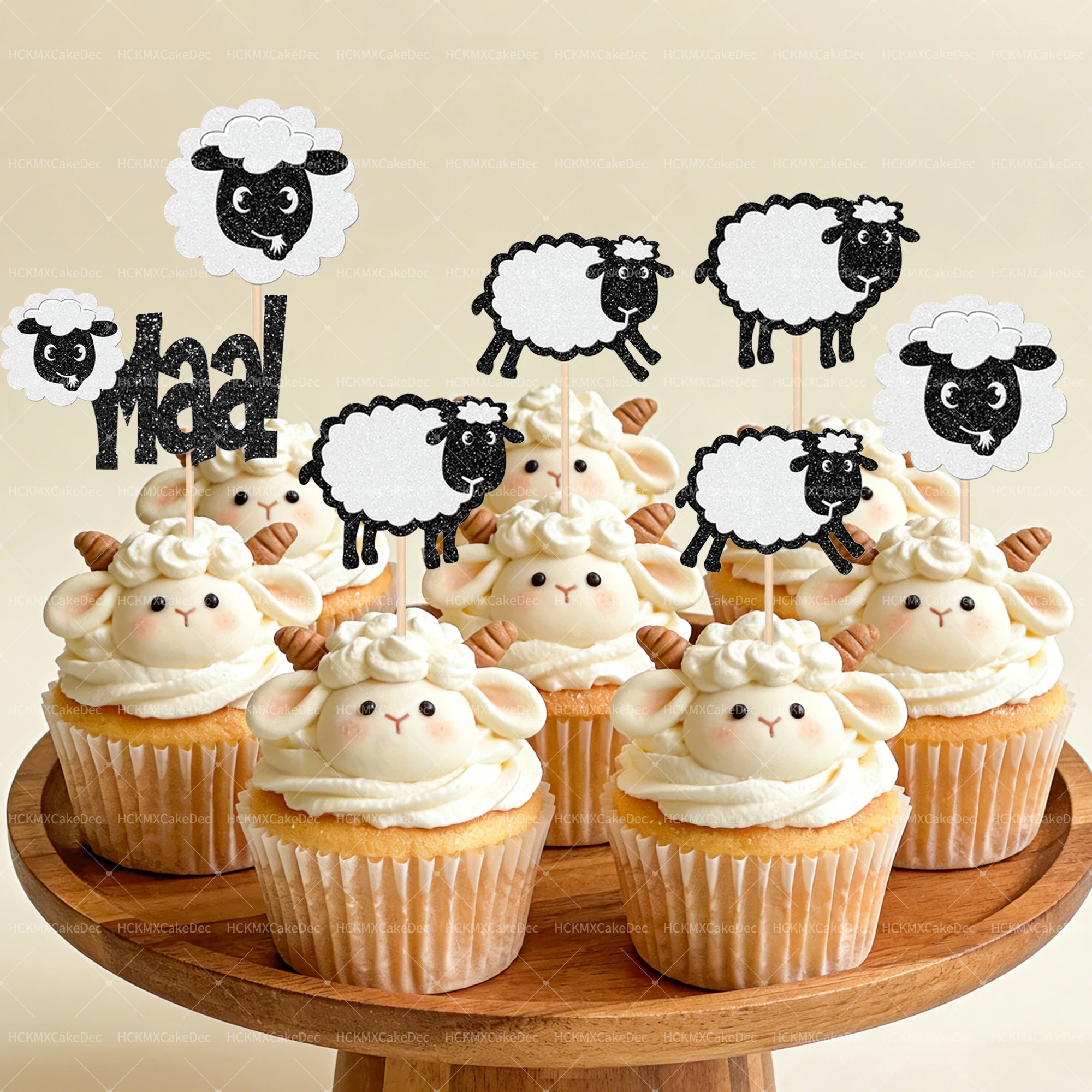 1 Stück/24 Stück Niedliche Schaf-Cupcake-Topper-Set „Maa!“ für Umrah Mubarak Design-Kuchendekorationen für Umrah-Feier & Eid-Backzubehör