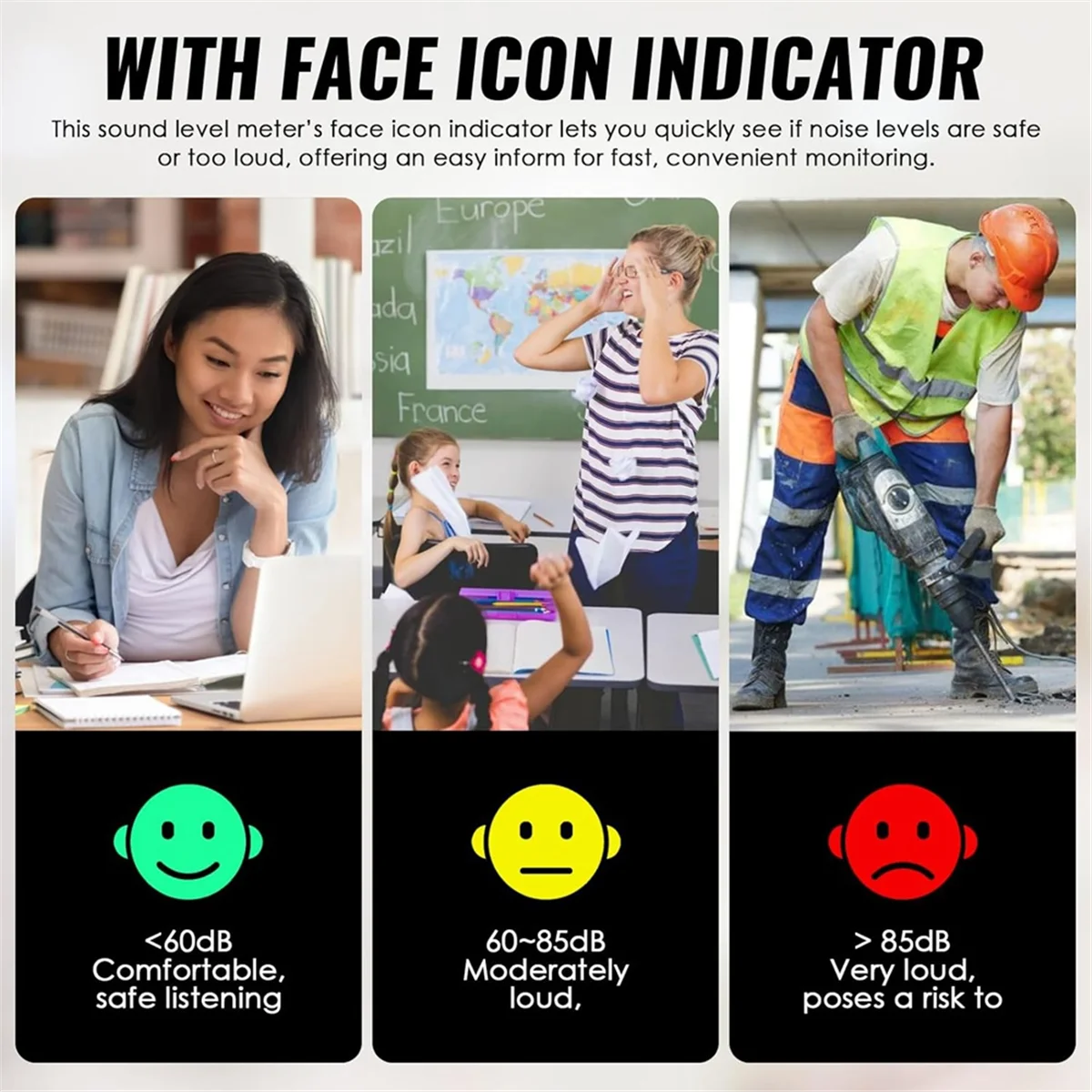 T88C ديسيبل متر 13 بوصة 30-130dB مستوى الصوت متر ، شاشة الكريستال السائل الكبيرة الجدار شنقا مقياس الصوت ، كاشف مستوى الضوضاء