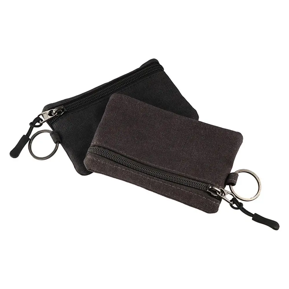 Casual Hand-held Canvas Coin Purse with Key Ring Retro Mini Coin Pouch Classic Durable Pouch Bag Bus Card