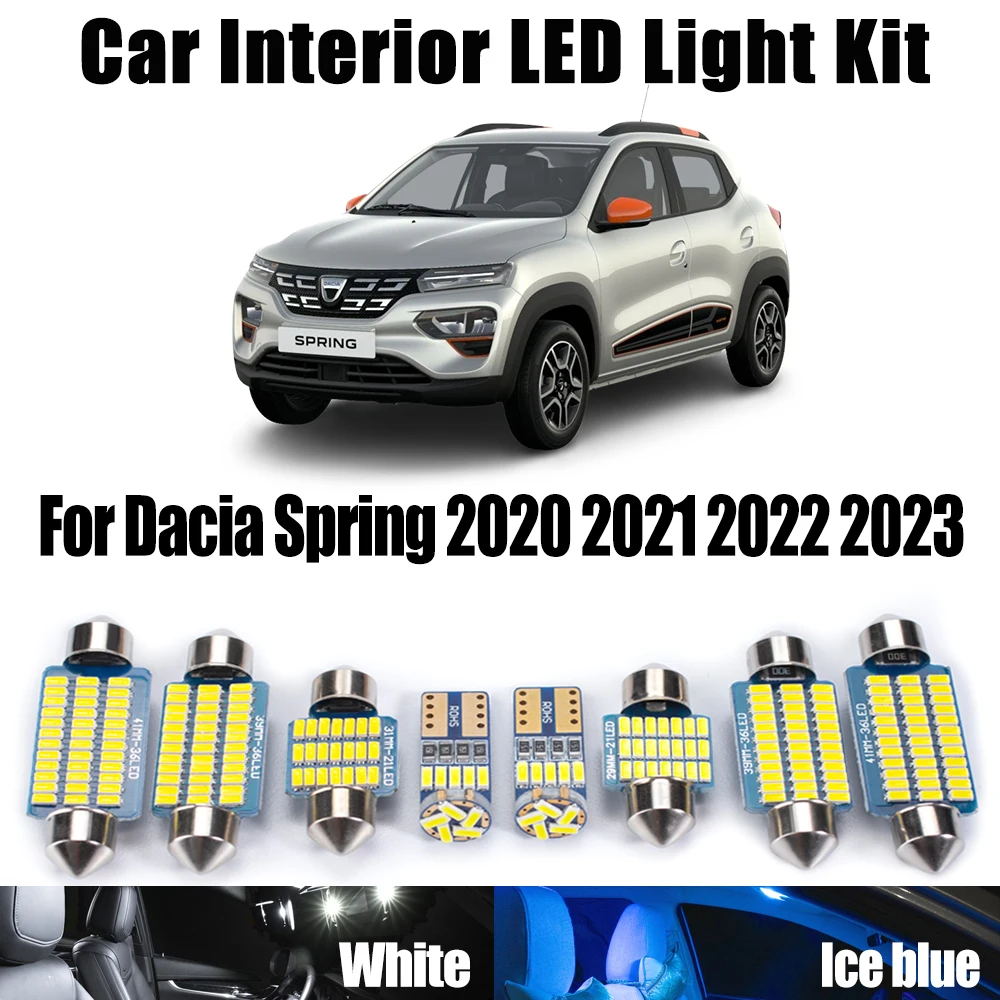 7Pcs Canbus Ceiling Map Dome Trunk Reading Number Plate Light Kit For Dacia Spring 2020 2021 2022 2023 Car Accessories LED Bulbs