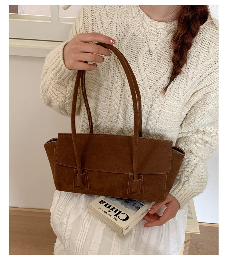 

Luxury Armpit Shoulder Bag New Winter Spacious Trapeze Tote Euro American Style Matte Suede Leather Female Handbag