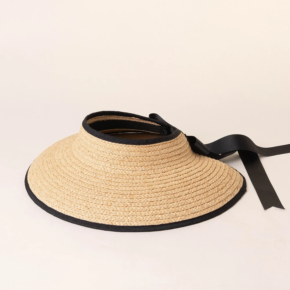 100% Natural Raffia Straw Visor Hat Women Summer Foldable Sun Visor Adjustable Beach UV Sun Protection Wide Brim Hat