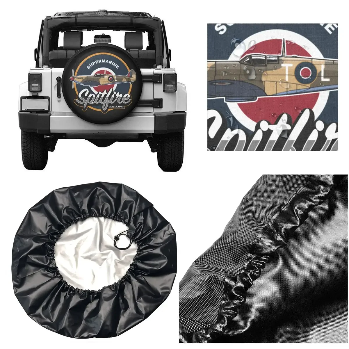 Supermarine Spitfire Malta Spare Tire Cover for Jeep Grand Cherokee Trailer RV SUV Truck Camper Travel Plane War Pilot Aircraft