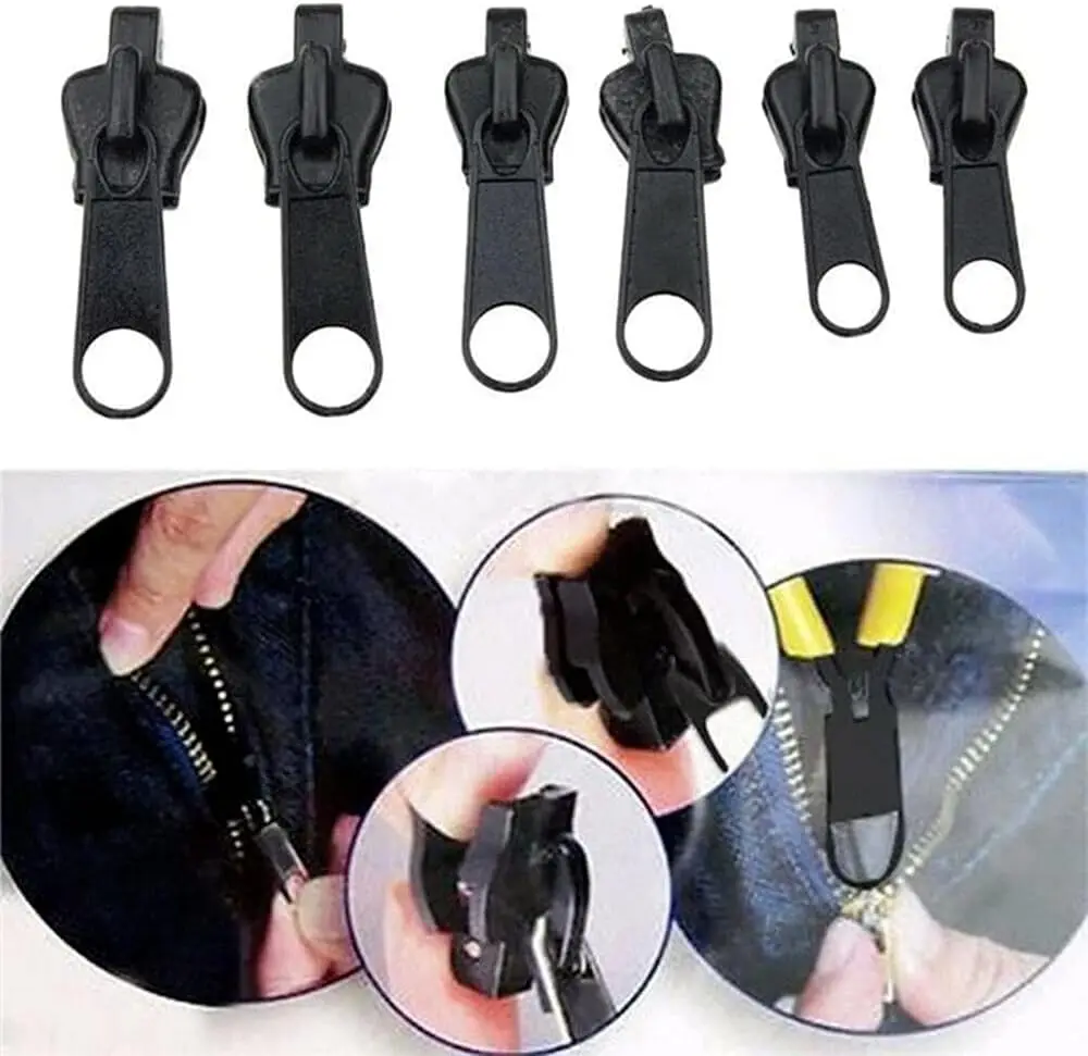 6/12Pcs Black Universal Zipper Repair Kit Instant Fix Slider Teeth for Arts Crafts And Sewing Durable Zipper Fasteners