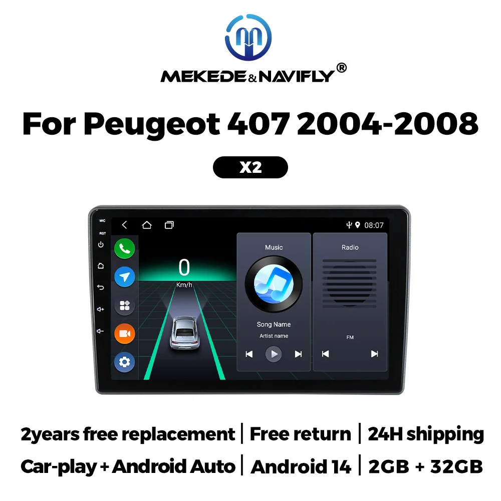 

MEKEDE&NAVIFLY 9inch Car Radio Stereo Video Multimedia Player For Peugeot 407 1 2004-2011 CarPlay+Auto GPS Autoradio Head Unit