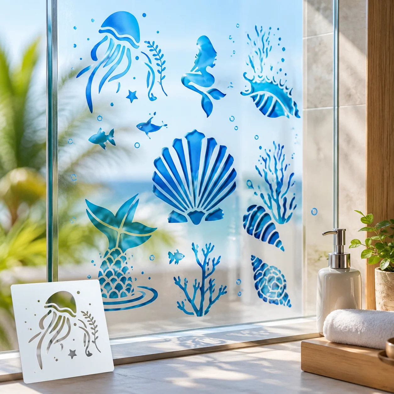 16Pcs Sea Life Stencils Reusable PET DIY Painting Templates Ocean Creatures Mermaid for Wood Wall Fabric Rock Canvas Crafts
