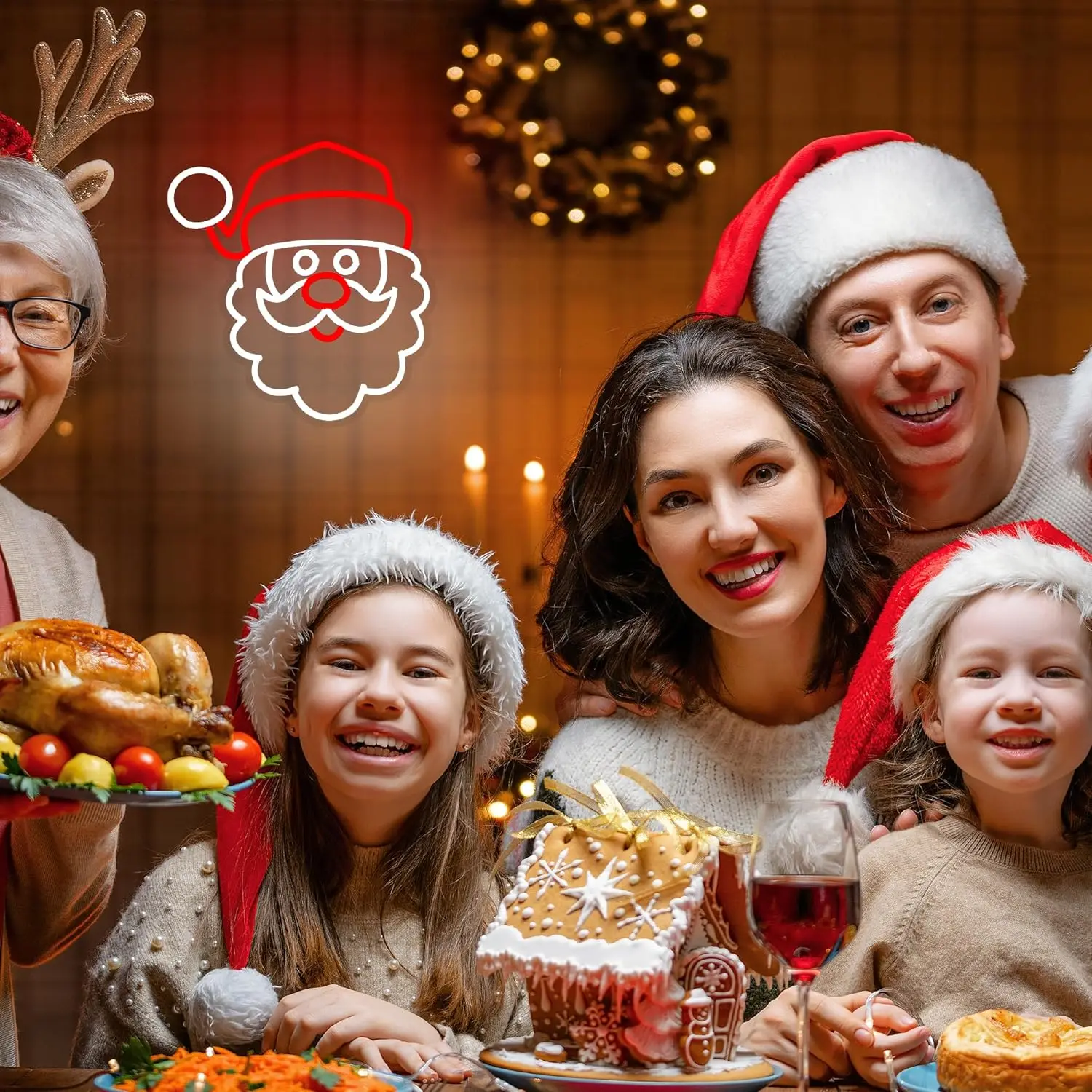 Santa Claus Neon Sign USB Dimmable LED Sign Santa Light Up Sign for Bedroom Room Backyard Cafe Christmas Tree Party Decoration