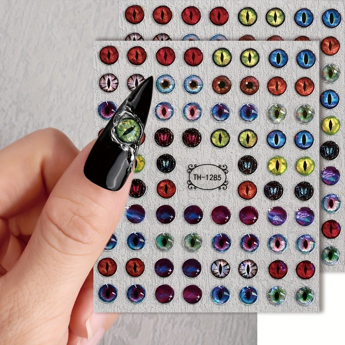 قطعتان من ملصقات أظافر العين العمودية للحيوانات المحاكاة، سهلة الاستخدام لملصقات تزيين الأظافر اليومية والعطلات #1