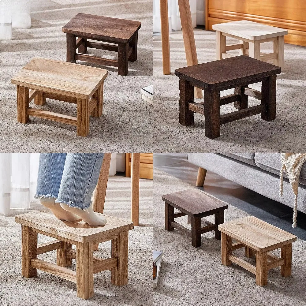 All Solid Wood Small Stool, Retro Shoe Changing Stool, Coffee Table Stool, Paulownia Small Bench