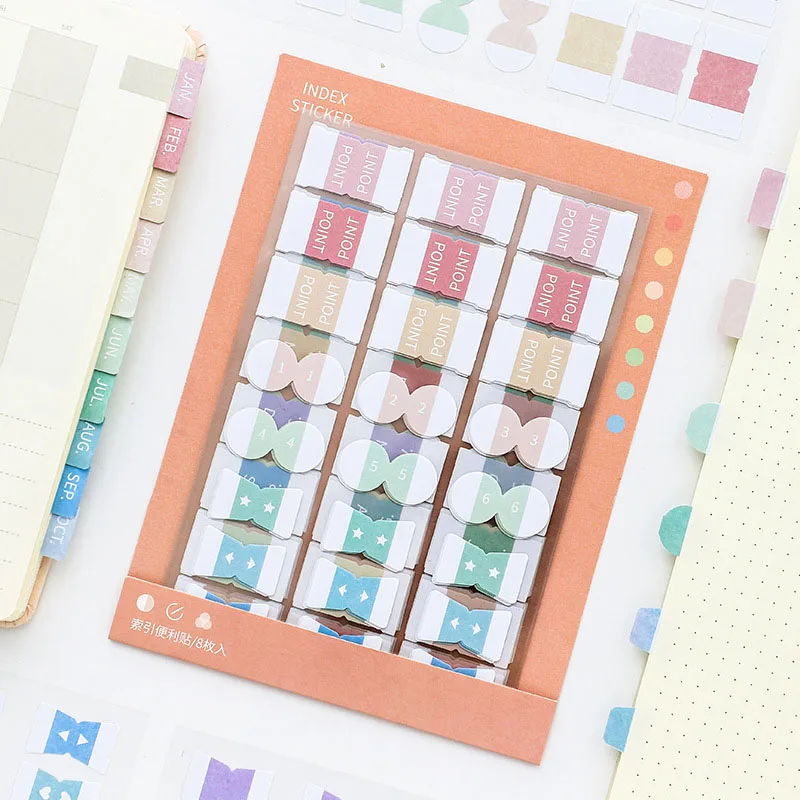 8 Sheets Morandi Color Index Stickers Self Adhesive Categorized Label Tag Marker Paper for Diary Agenda Planner Writable Sticker