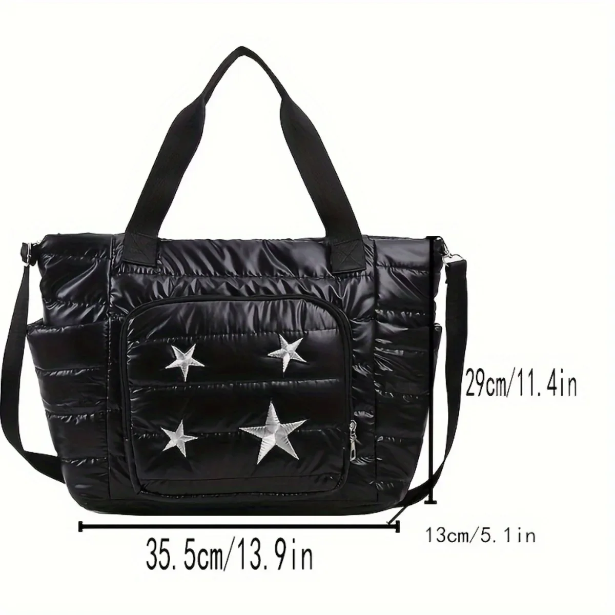 Women Star Embroidery Padded Tote Bag Puffer Quilted Crossbody Bag Lightweight Autumn Winter Shoulder Bag Soft Zipper Handbag