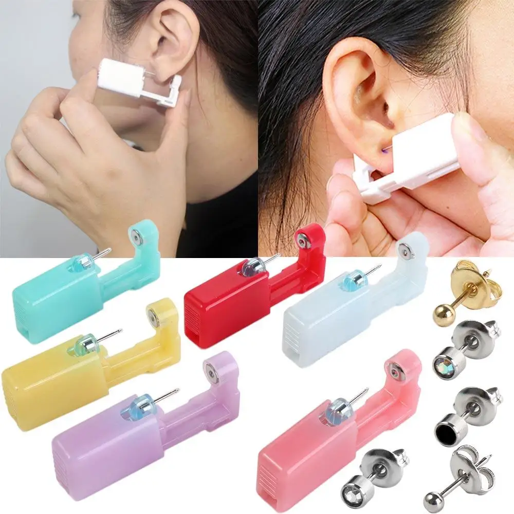 Sterile With Ear Studs Ear Cartilage Tragus Nose Helix Piercing Earring Piercer Machine Disposable Nose Ear Piercing Tool Steel