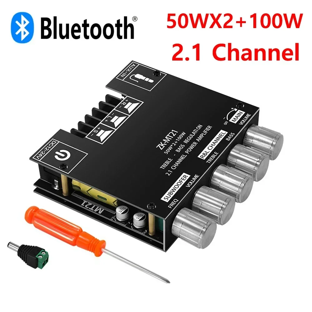 

ZK-MT21 Bluetooth 5.0 Amplifier Board 2.1 Channel 50WX2+100W Audio Stereo AMP Bass and treble adjustment HIFI sound quality