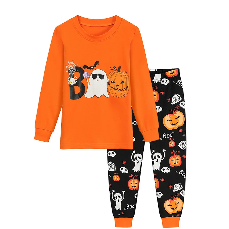 Little Hand Toddler Boys Halloween Pajamas Set Cotton Ghost Pumpkin Long Sleeve Spider Web Pattern Nightwear for 2-7T Kids Girls