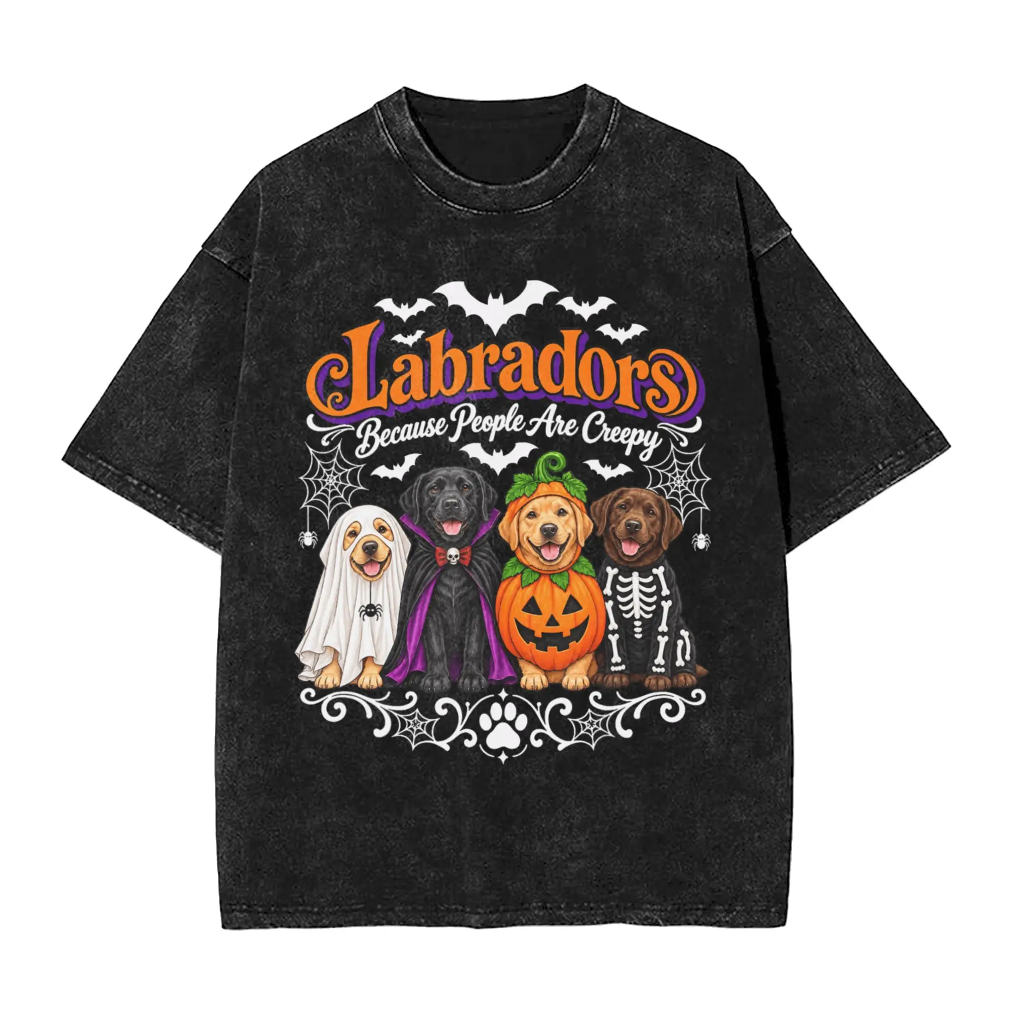 Casual Labradors Because People are Creepy Halloween Dogs Costume T-Shirt for Men Round Neck Cotton Washed T Shirt  Short Sleeve