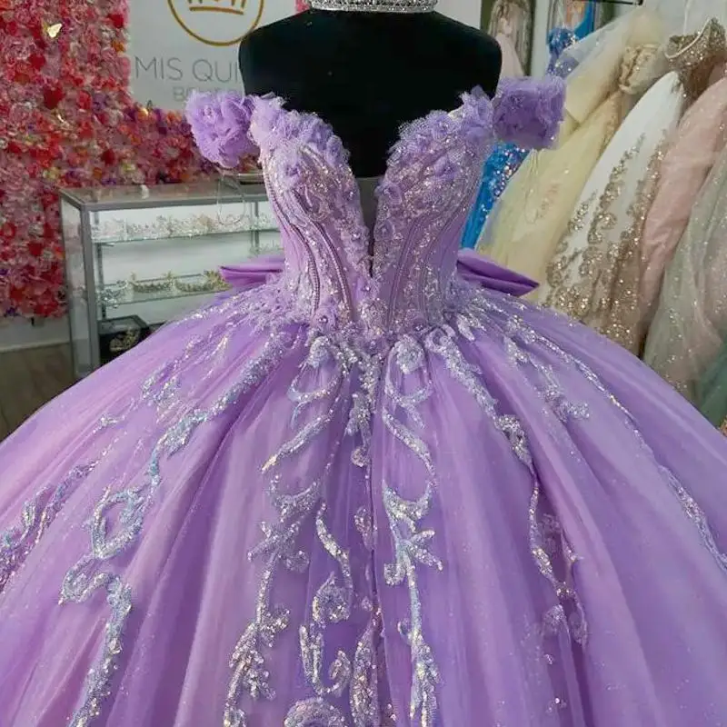 Lilac Sequined Appliques  Quinceanera Dresses Ball Gown Off The Shoulder Customized Corset Vestidos De XV Anos Customized 2025