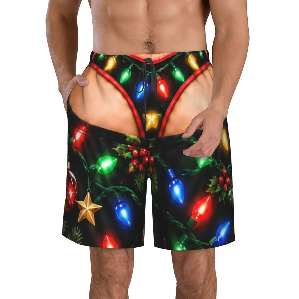 Merry Christmas Santa Claus Snowman Men's Swim Trunks Quick Dry Swimming Board Shorts Mesh Lining Beach Swimwear