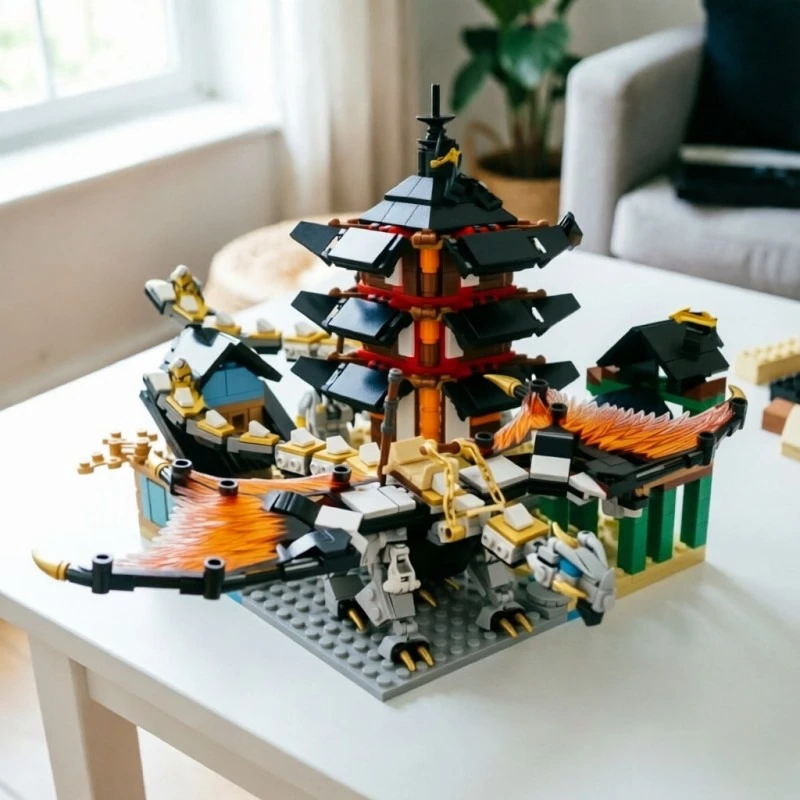 Green Battle Dragon Temple Model Building Blocks Toys - view 2