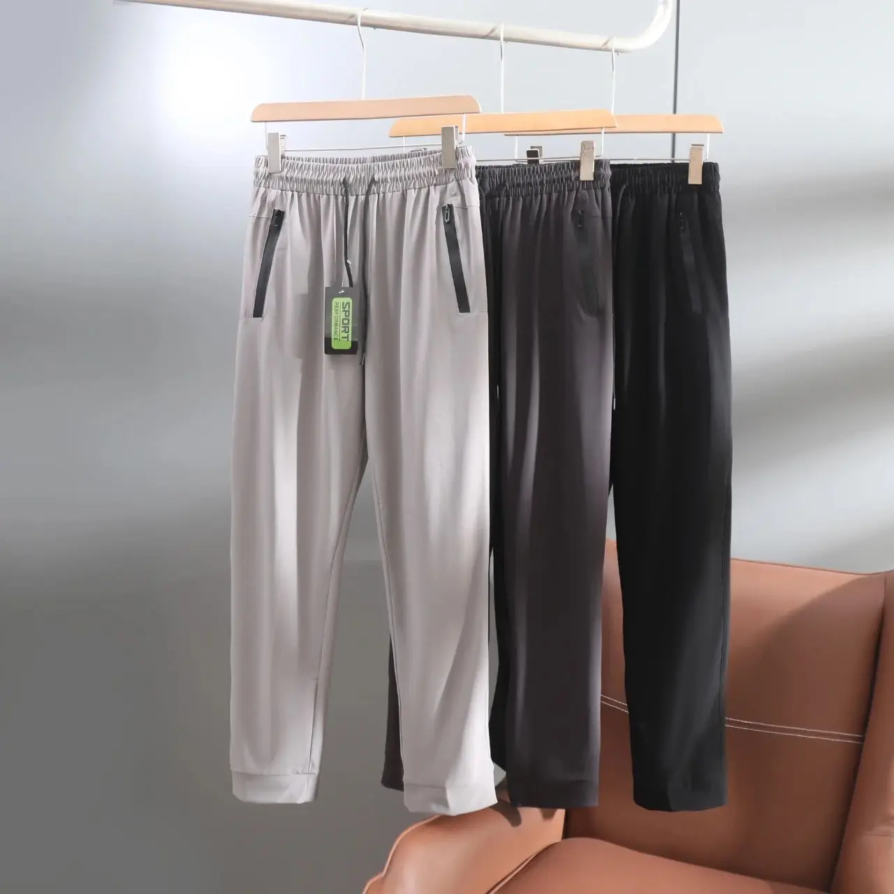 

Summer Men's Thin Elastic Breathable Ice Silk Anti-Wrinkle Outdoor Casual Sports Fitn Qui Dry Long Pants Reflective