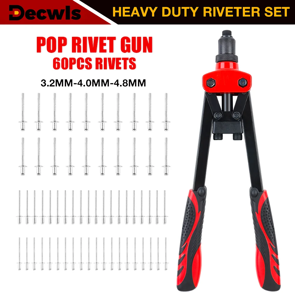 

Набор заклепочника 3,2 мм / 4,0 мм / 4,8 мм, Ручная заклепочная тяга, Беспроводной инструмент для заклепок DIY для дома, Высокий рычаг, В комплекте 60 заклепок, Инструмент для гаечных заклепок