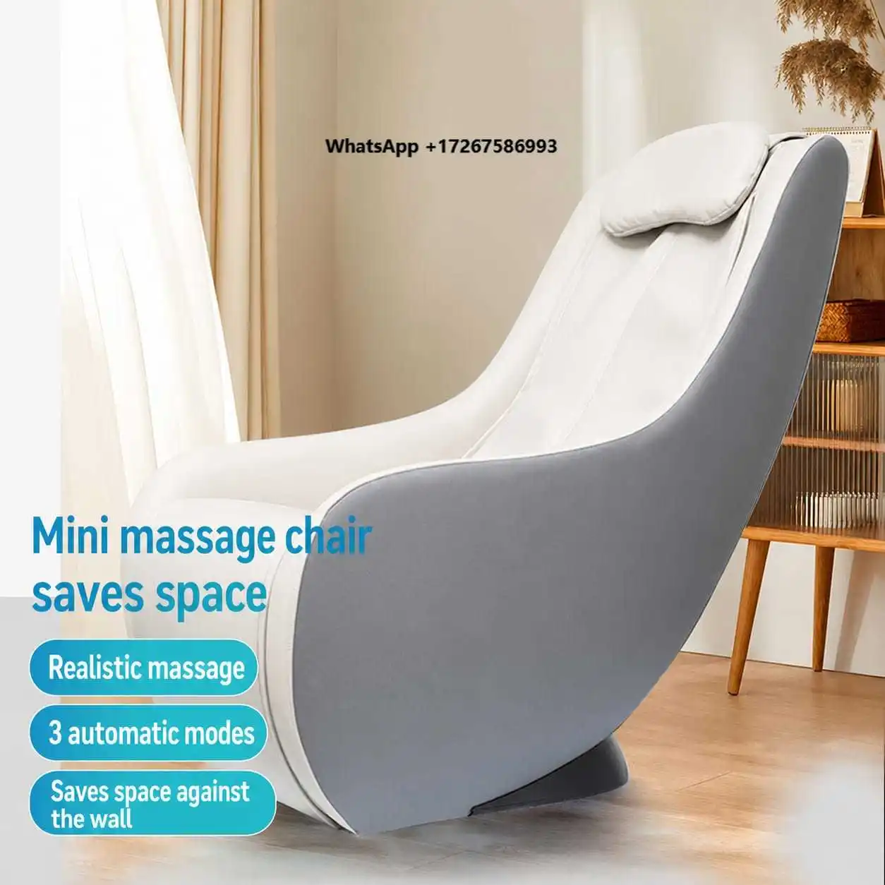 Gray White Mini Smart Plug-In Massage Chair with Timing Control Space Saving Back/Waist Massage Seat Ready to Use