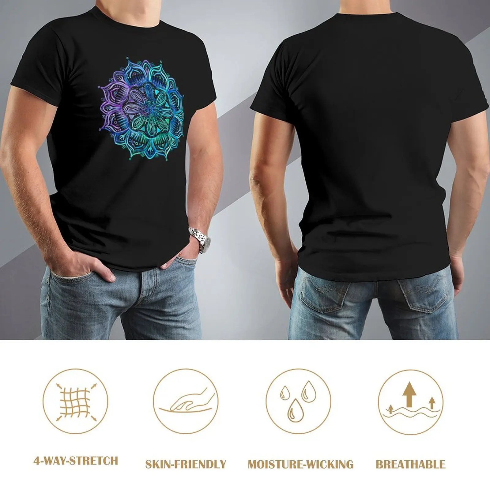 Iridescent Aqua and Purple Watercolor Mandala T-Shirt graphic shirts oversized t shirt basketball graphic tees T-shirt men