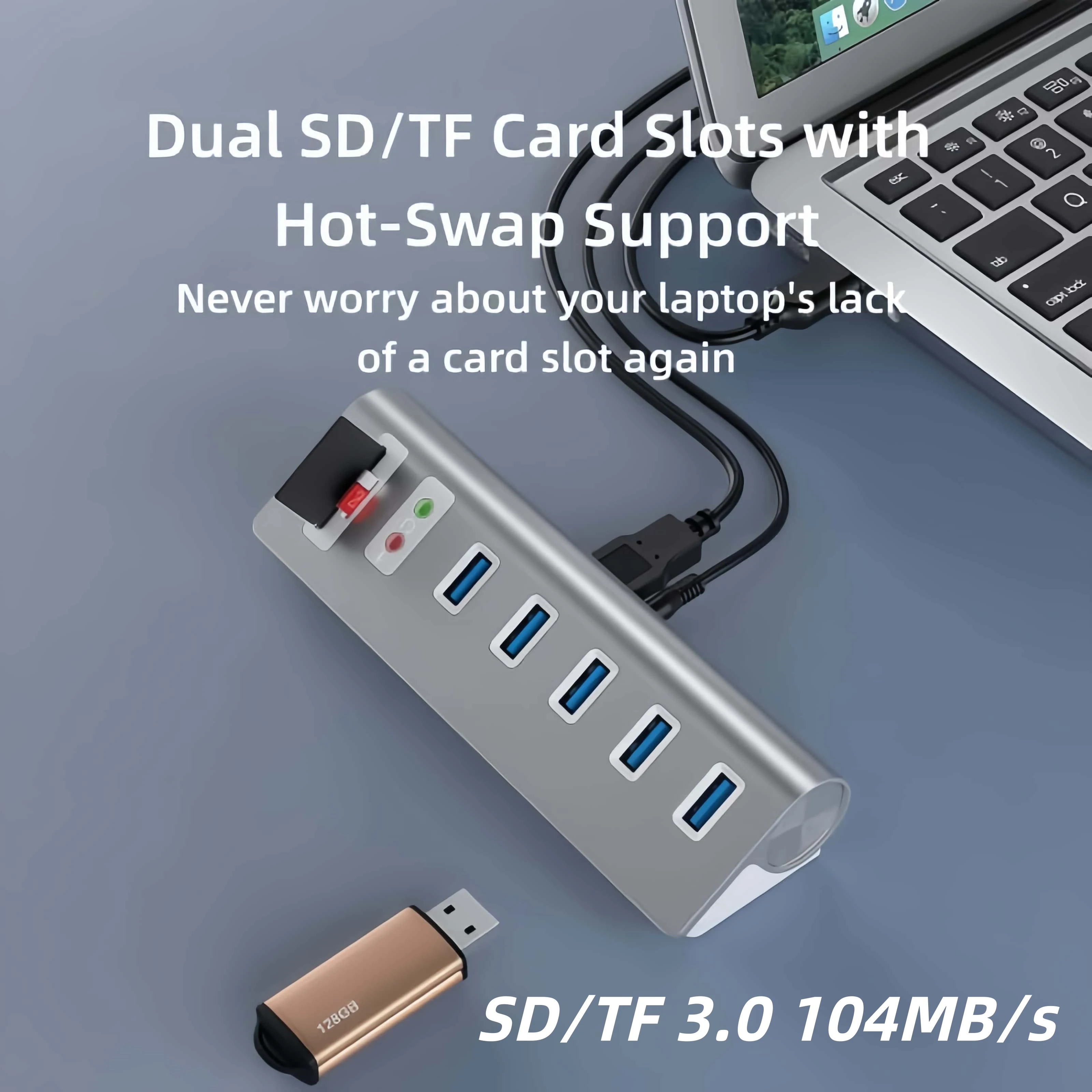 Hub USB 3.0 5Gbps Kecepatan Tinggi 9 in 1 Jack Audio Pembaca Kartu SD TF 3.0 dengan Catu Daya USB Splitter Multi Port untuk Laptop PC