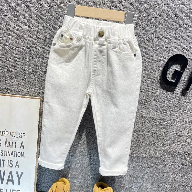 Children Broken Hole Pants Trousers Baby Boys Jeans Brand Fashion Autumn 3-8Y White Kids Trousers Children Clothing  2022 New 23