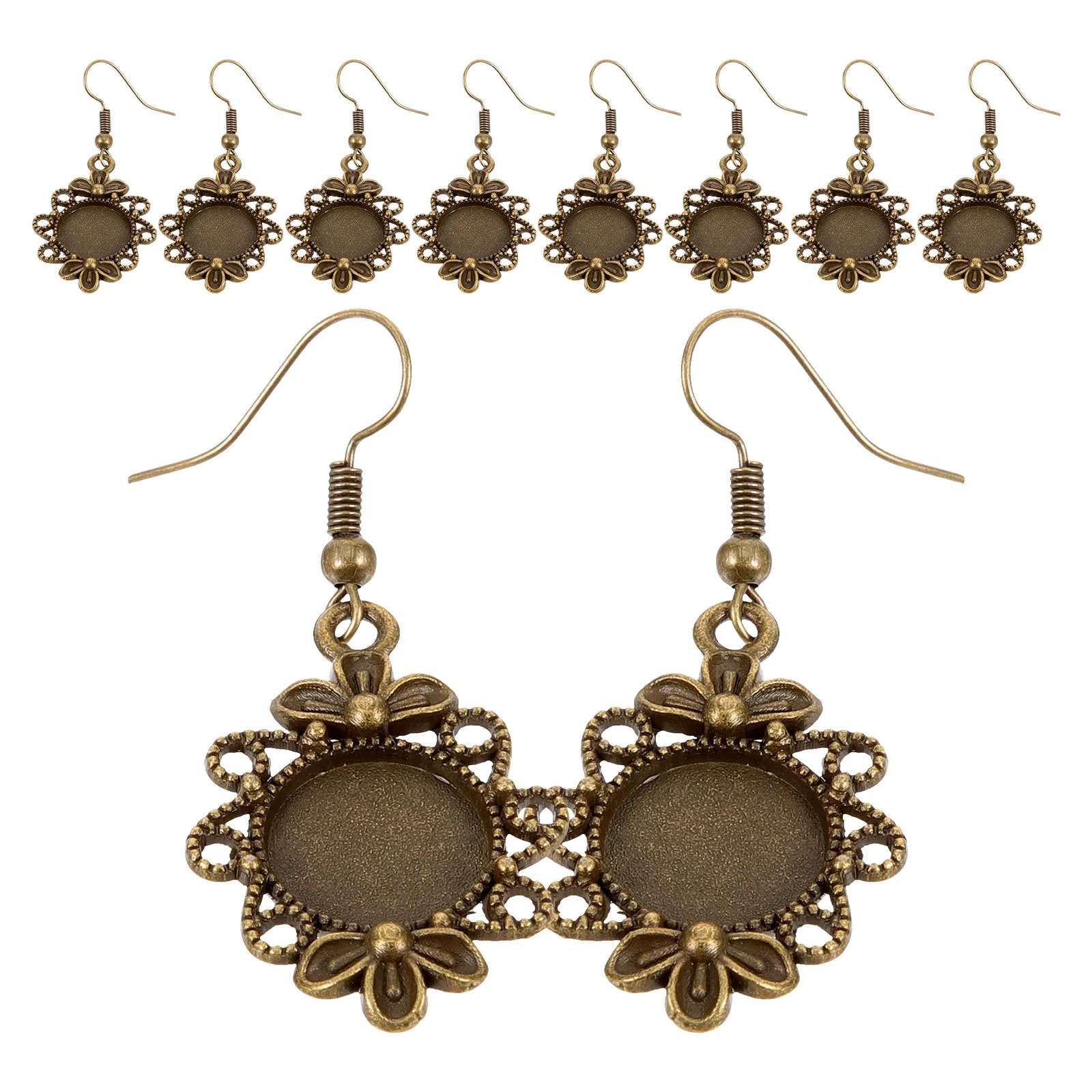 

10Pcs Earring Bezel Pendant Tray Vintage DIY Jewelry Making Accessories Metal Pendant Trays for Handmade Earrings Craft