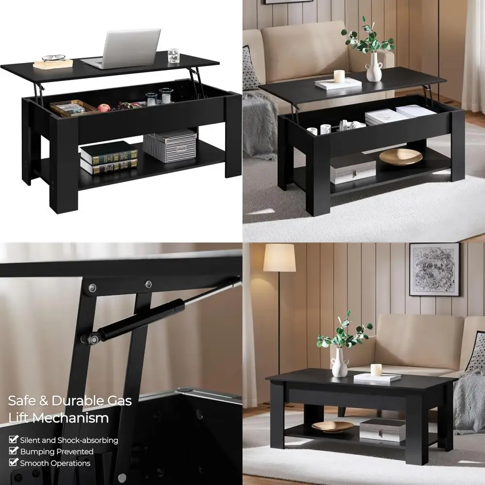 

Hidden Compartment Coffee Table with Lift Top and Storage Shelf, Dining Table for Living Room and Reception Area