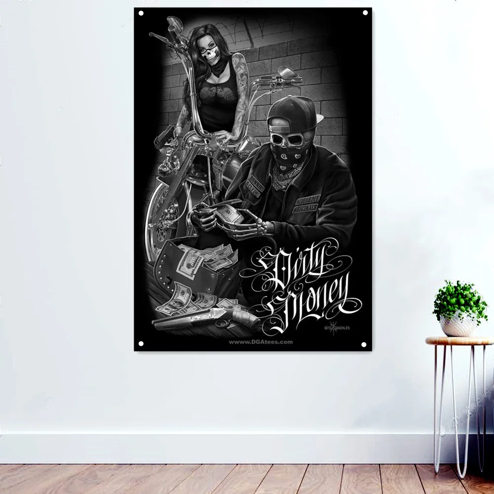 

Ride or Die art Motorcycle Rider Wall Art Tapestry Banner Flag Posters & Prints Pub Club Man Cave Bar Garage Wall Decor Painting