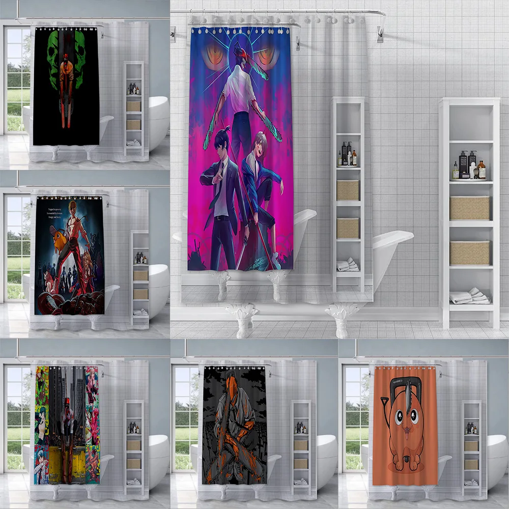 

Chainsaw Man Anime Shower Curtain Waterproof Polyester Fabric Paint Colorful Bath Curtains Home Bathroom Decor Curtain With Hook