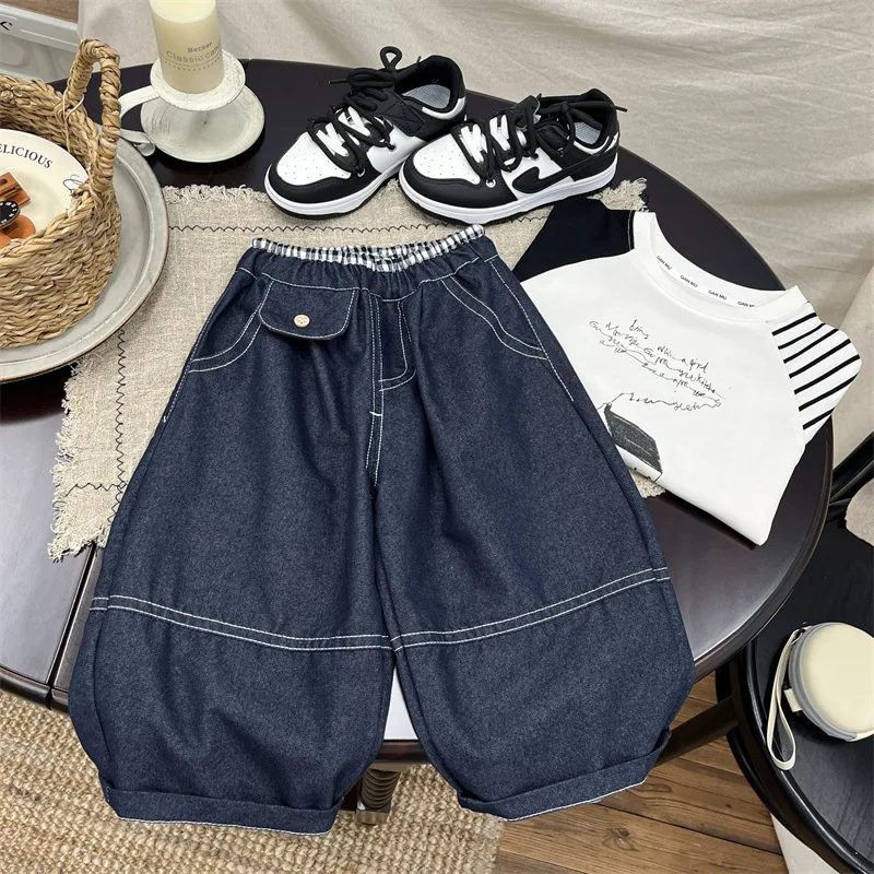 

Childrens Pants 2025 Spring and Autumn New Korean Version Loose and Stylish Wide Leg Jeans, Stylish Store Daily Versatile