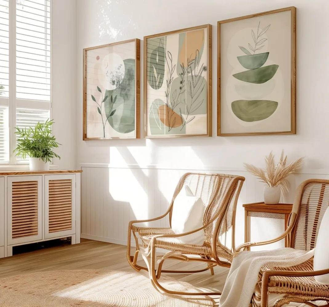 مجموعة الفن النباتي، ديكور جدار النبات، فن بوهو الأزهار، فن جدار النغمات الأرضية، مجموعة من ثلاثة مطبوعات الأزهار، الحد الأدنى من 3 مجموعات من الملصقات