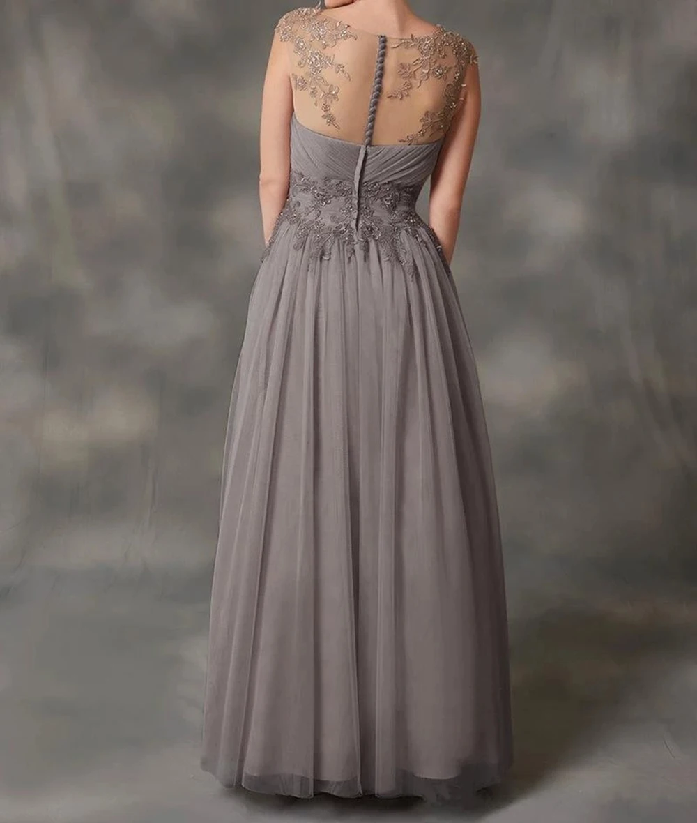 2025 O-neck Mother of The Bride Dresses Sequined Appliques Evening Wear Wedding Guest Dress Customized Gray A-line Prom Dresses