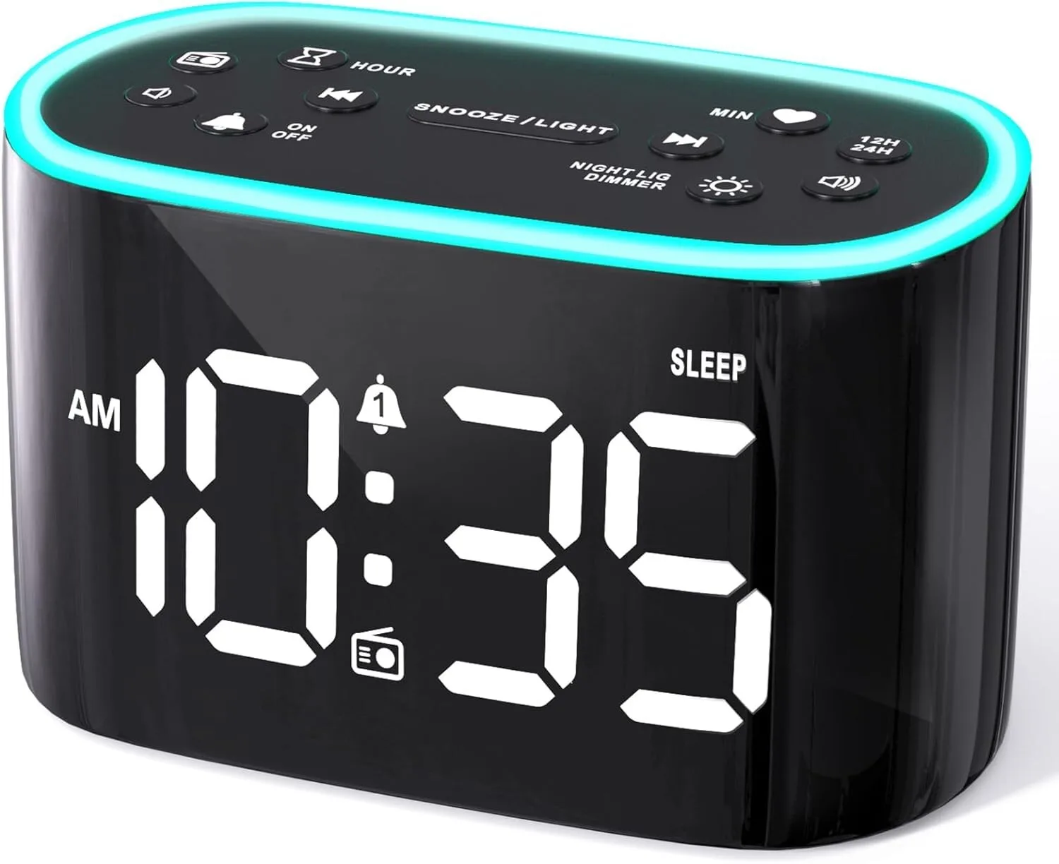 

Loud Alarm Clock FM Radio Heavy Sleepers 7 Color Night Light USB Charger Timer
