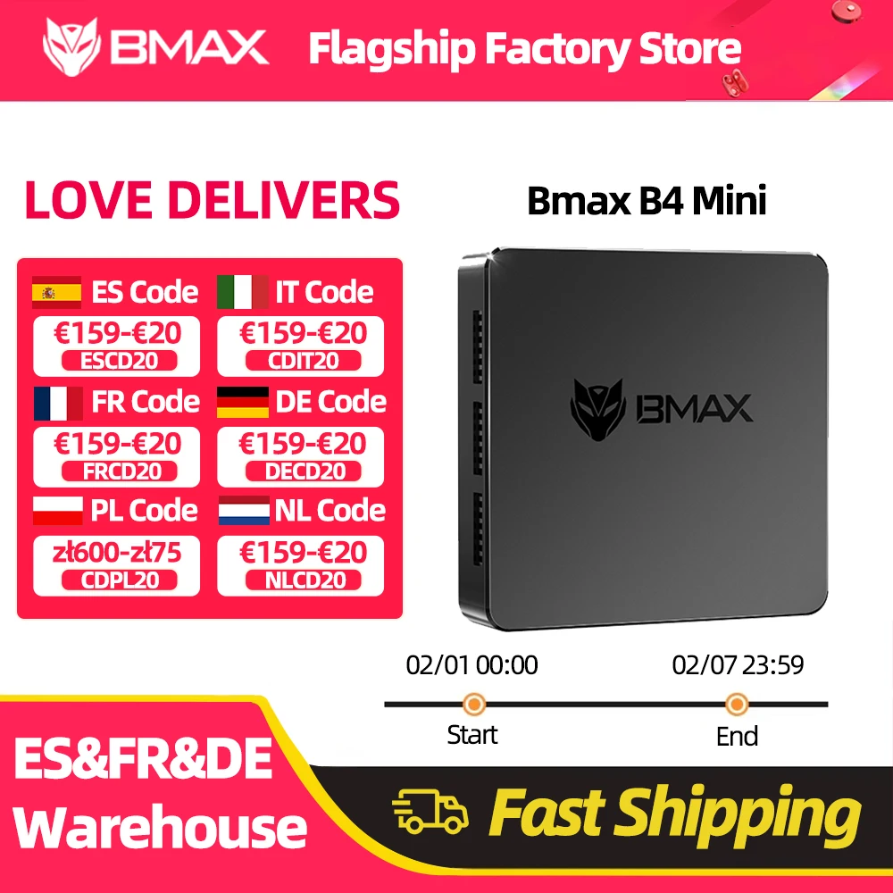 BMAX B4 Mini Windows 11 PC Intel N95 12 GB 256 GB SSD 2*HDMI 1*DC Unterstützt 4K@60Hz 1000 MHz Intel UHD Graphics Mini-PC