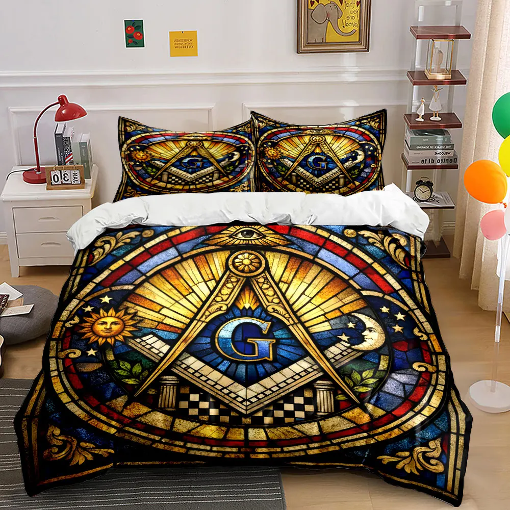 Symbolic geometric design in stained glass Print Bedding set 3PC 1 duvet cover 2 pillowcases adult and children bedding set
