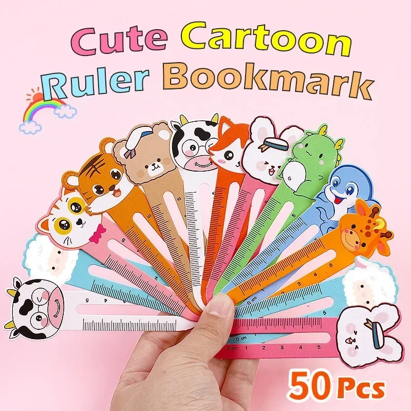 50Pcs/pack Cartoon Animal Bookmark Cute Paper Ruler for Kids Stationery School Supplies Students Rewards