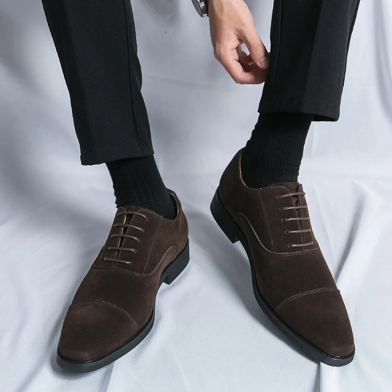 

New 46 47 48 extra large size abrasive leather three-point solid color casual shoes pointed lace-up business dress shoes for men